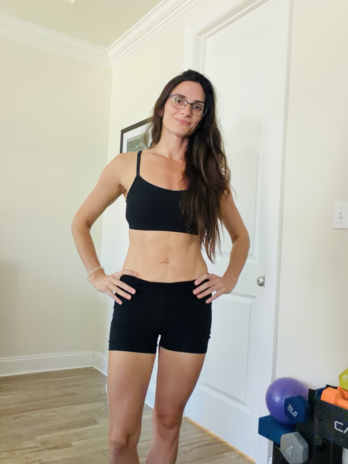 Ashley at home in workout clothes