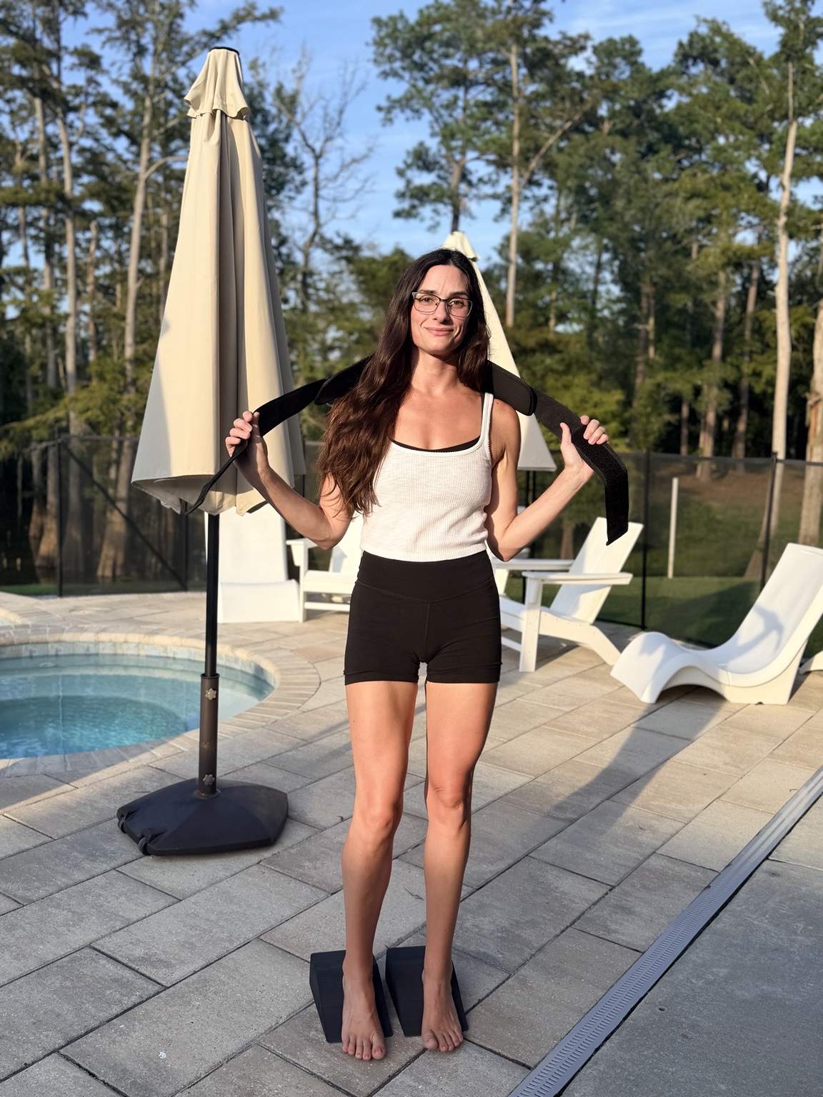 Ashley at home in workout clothes