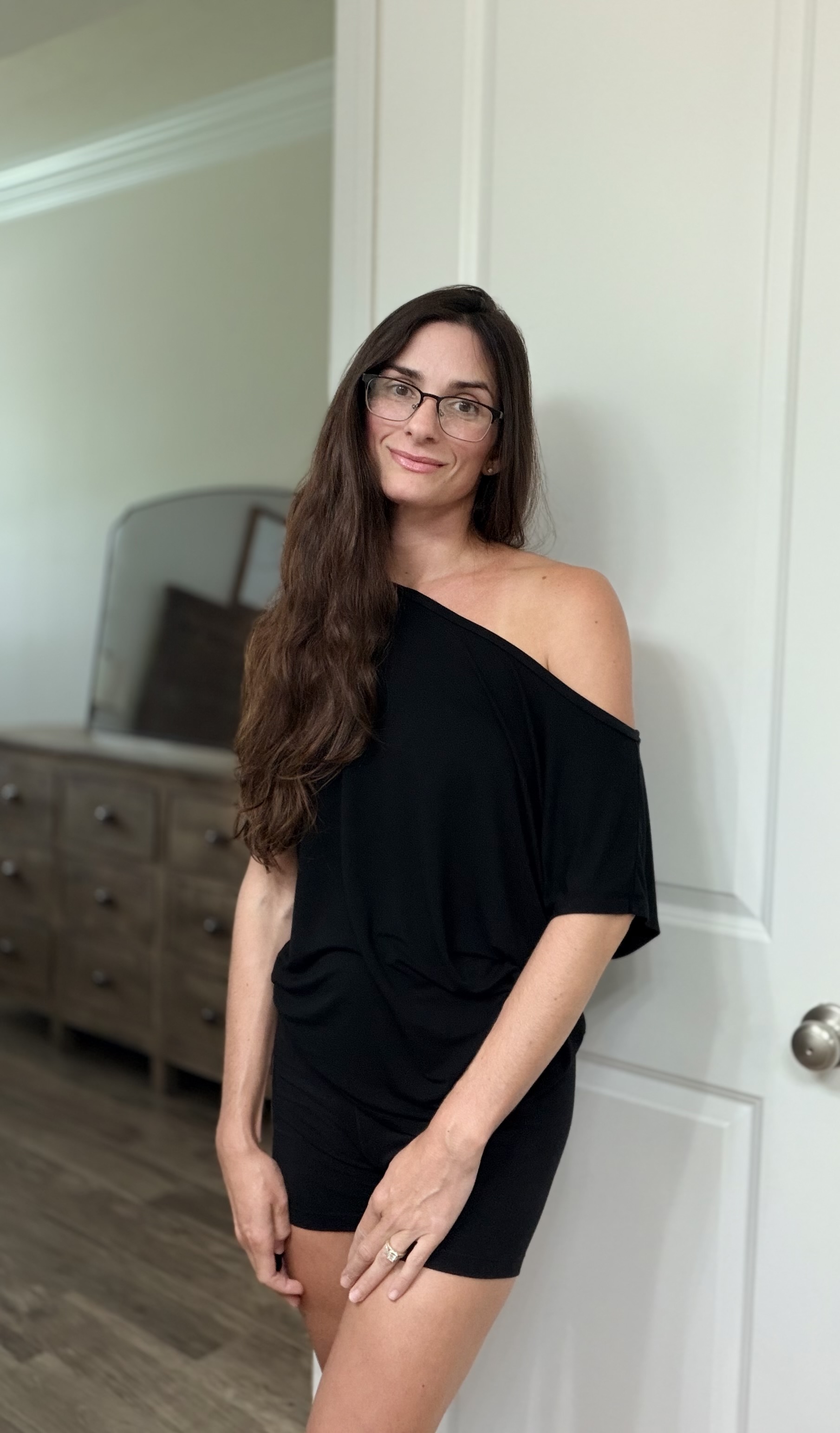 Ashley at home in workout clothes